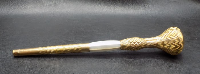 Fancy gold filled and mother of pearl Victorian cane top
