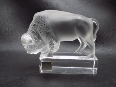 Vintage signed R Lalique art glass buffalo