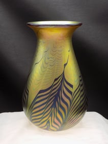 Beautiful decorated signed Lundberg vintage art glass  vase