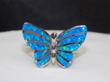 Australian opal inlay sterling silver butterfly ring
