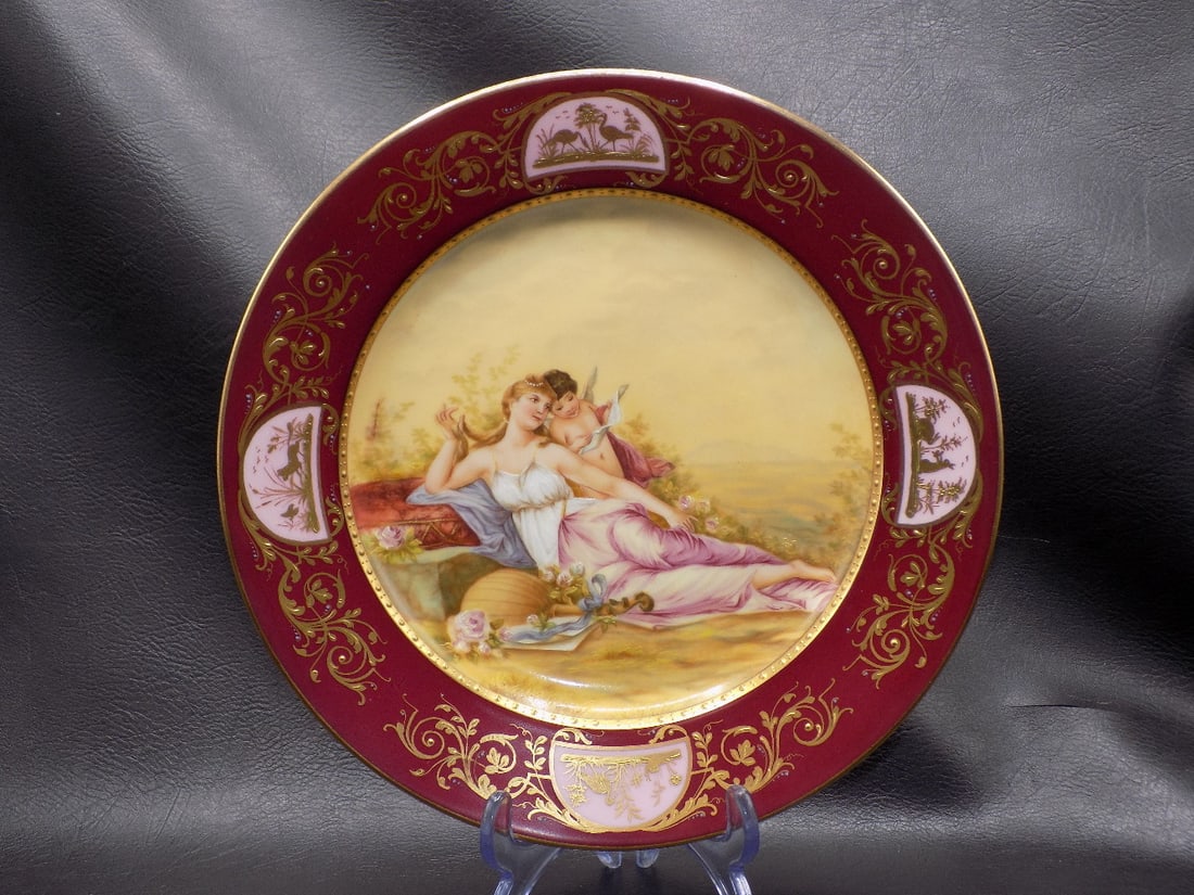 Elegant antique Royal Vienna artist signed hand painted plate (1 of 12)