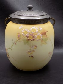 Lovely antique decorated Crown Milano cracker jar