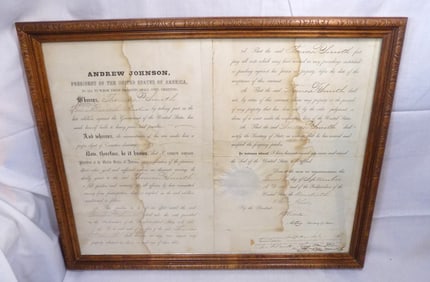 1865 Civil War Pardon signed Andrew Johnson President of the United States