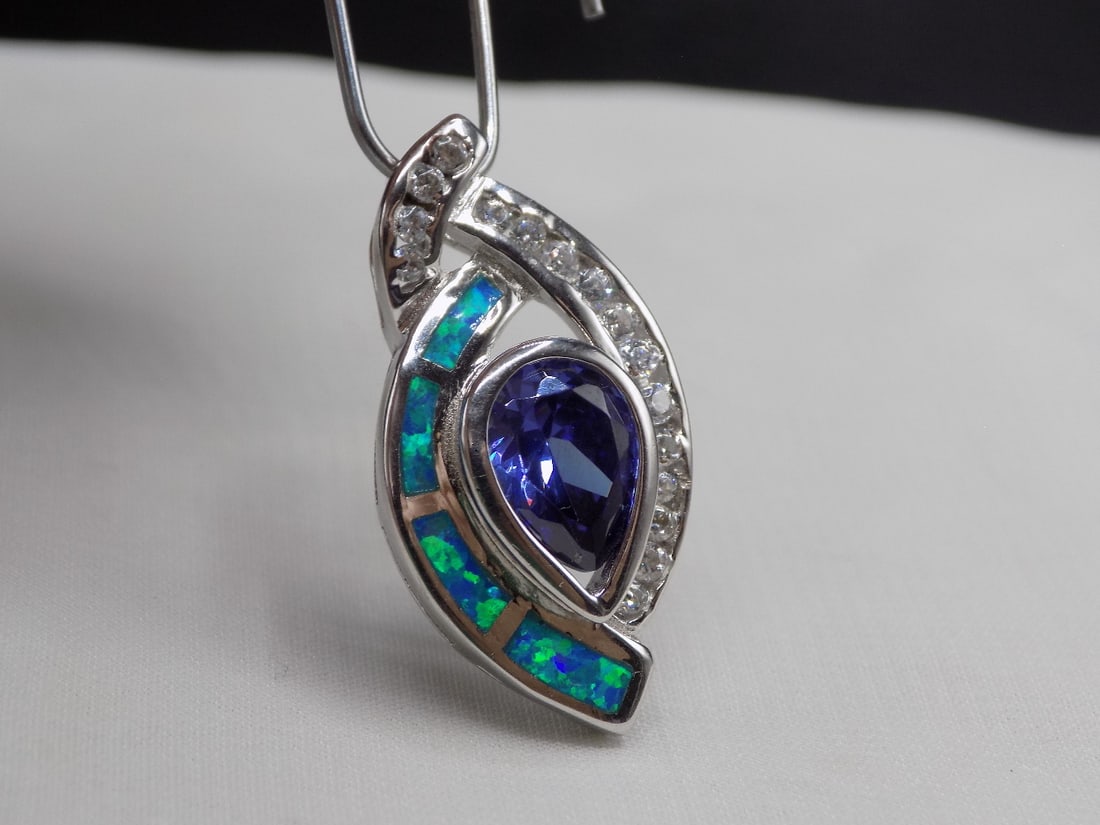 2 cwt sapphire, Australian opal, and topaz sterling silver pendant (1 of 7)