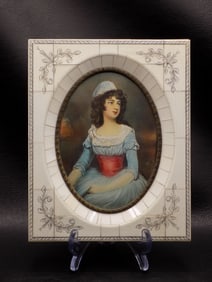 Beautiful vintage hand painted artist signed portrait in carved frame