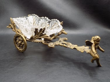 Antique figural chariot wagon with angel