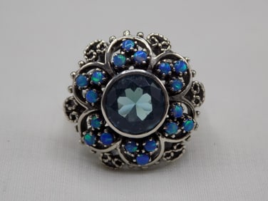 2 cwt aquamarine and fire opal sterling silver ring
