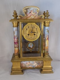 Spectacular antique  artist signed hand painted clock with paperweight pendulum.