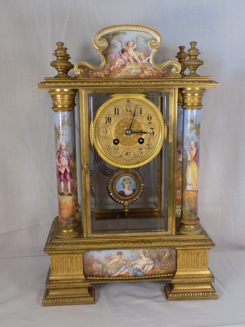 Spectacular antique  artist signed hand painted clock with paperweight pendulum. (1 of 14)