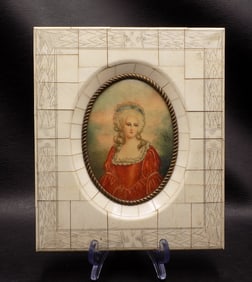 Beautiful vintage hand painted artist signed portrait in carved frame