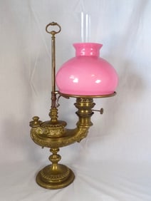 Fabulous antique gilt brass Harvard student lamp
