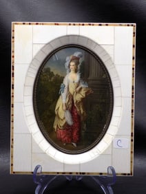 Beautiful vintage hand painted artist signed portrait in carved frame