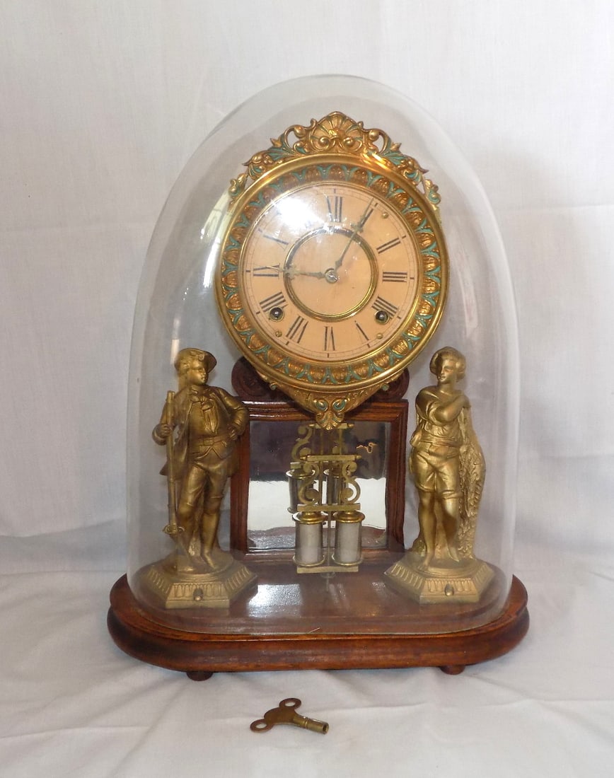 Antique French figural clock with glass dome (1 of 8)
