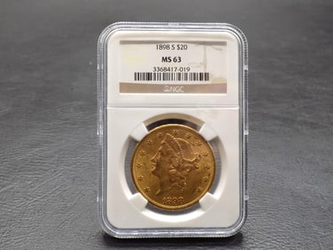 1898 S $20 dollar graded MS63 gold coin by NGC