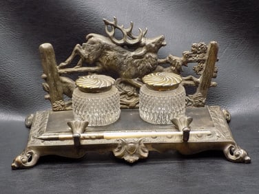 Marvelous Bradley and Hubbard double inkwell with deer and