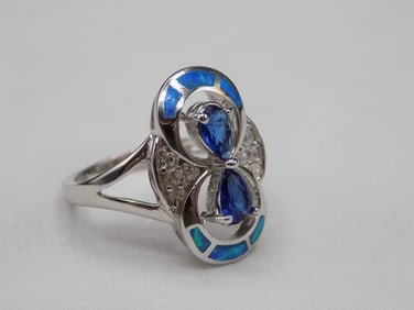 3 cwt sapphire, Australian opal and topaz sterling silver ring