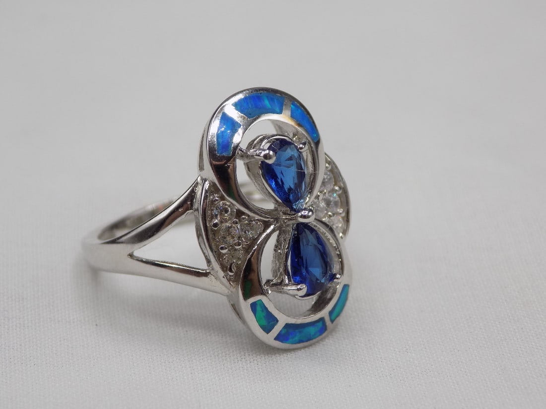 3 cwt sapphire, Australian opal and topaz sterling silver ring (1 of 7)