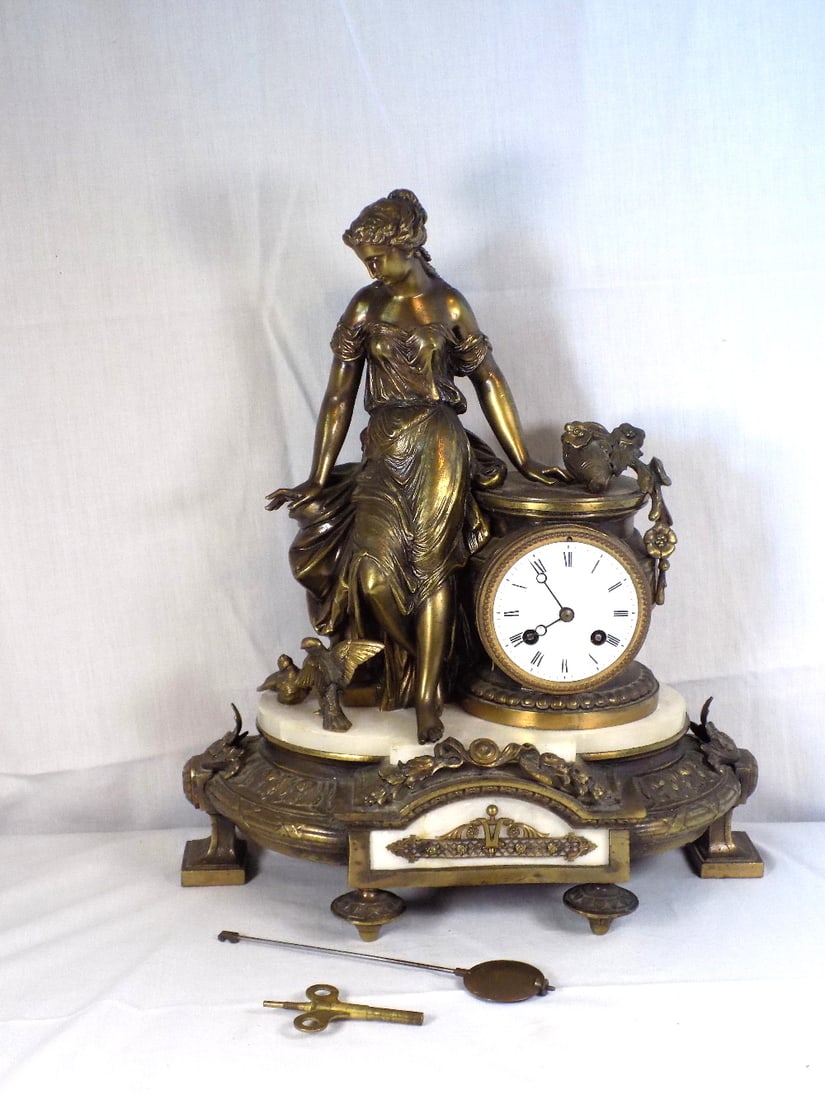 Antique French figural clock with lady and birds (1 of 11)