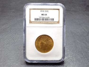 1910 $10 dollar graded MS64 gold coin by NGC