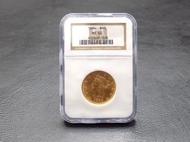 1894 $10 dollar graded MS62 gold coin by NGC