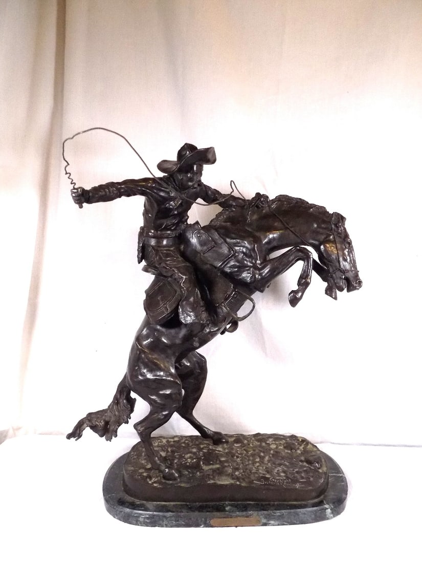 Wonderful signed Remington bronze Bronco Buster recast. (1 of 10)