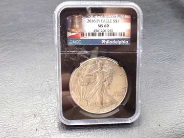 2016 P  graded MS69 American eagle silver coin by NGC