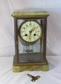 Antique onyx and brass French crystal regulator clock.