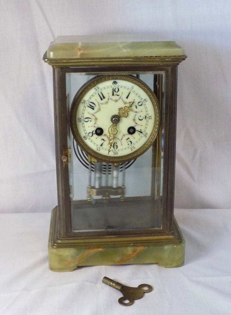 Antique onyx and brass French crystal regulator clock. (1 of 9)
