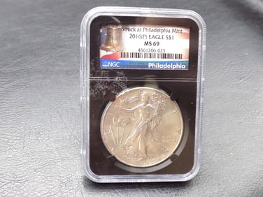 2016 P  graded MS69 American eagle silver coin by NGC