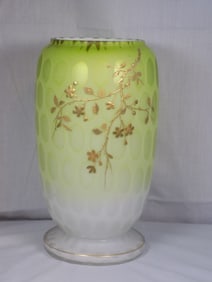Vintage Moser decorated mother of pearl satin art glass vase.