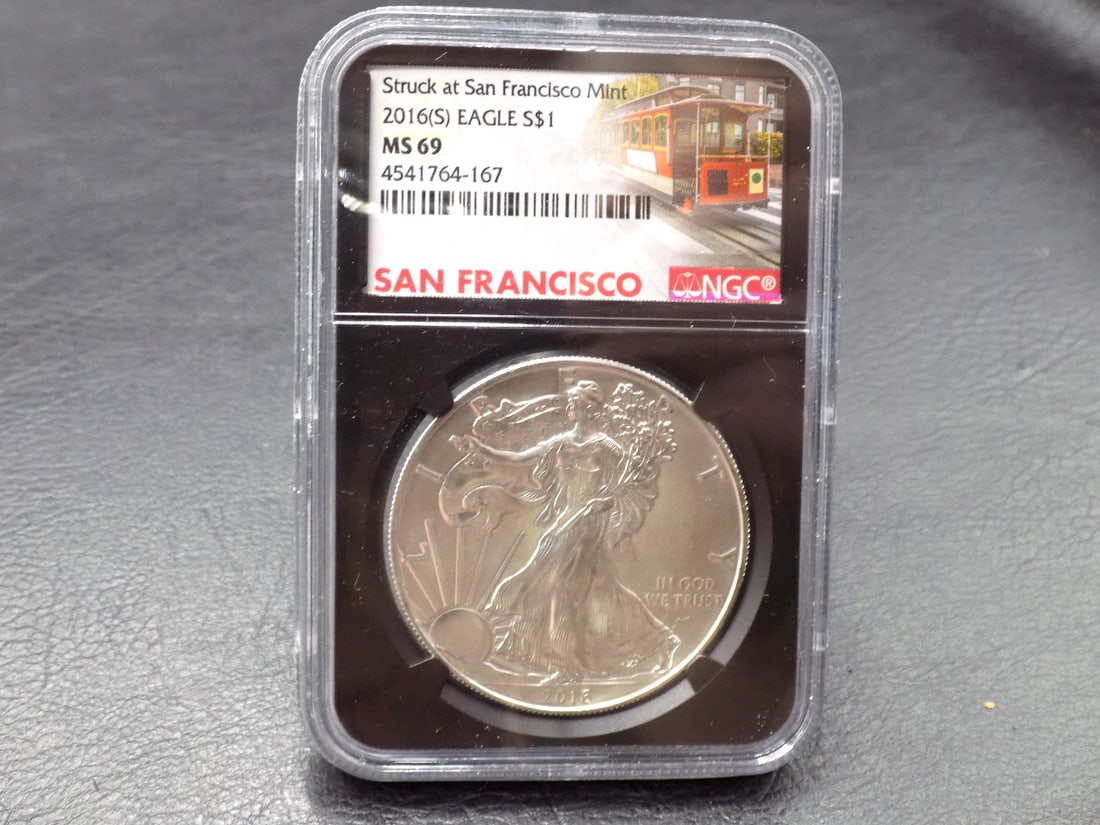 2016 S  graded MS69 American eagle silver coin by NGC (1 of 4)
