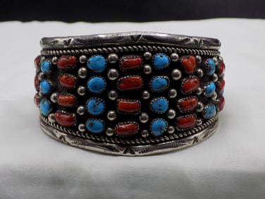Fabulous vintage Native American Indian turquoise and coral bracelet