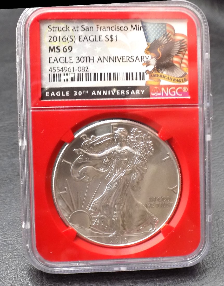 2016 S  graded MS69 American eagle silver coin by NGC (1 of 4)