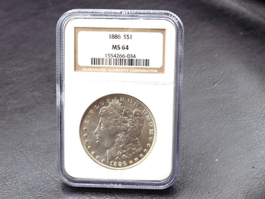 1886  graded MS64 silver dollar coin by NGC