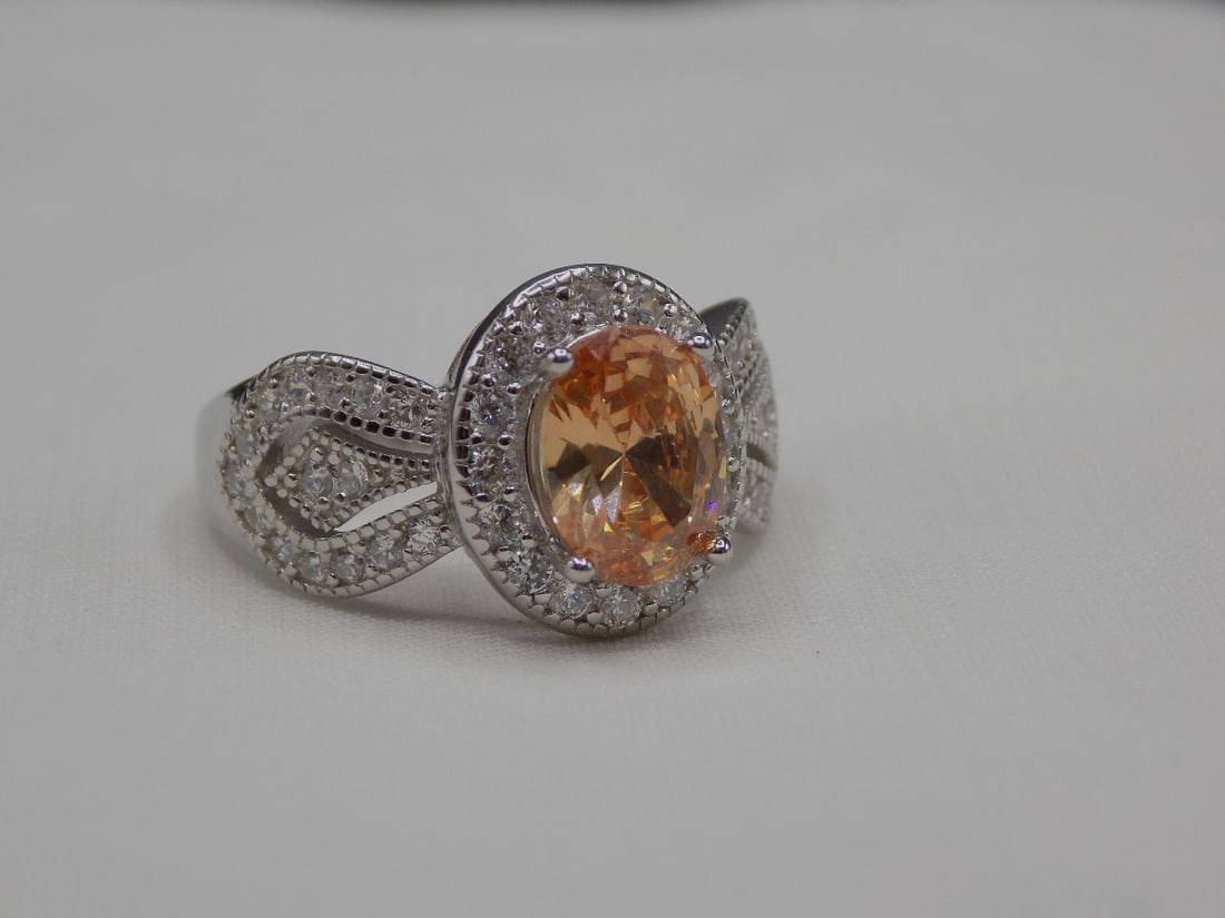 3 cwt Padparadscha and topaz sterling silver ring (1 of 6)