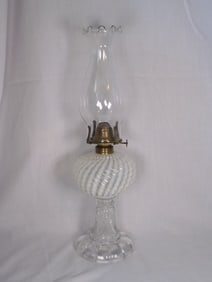 Antique white opalescent Sheldon  swirl kerosene lamp