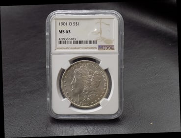1901 O  graded MS63 silver dollar coin by NGC