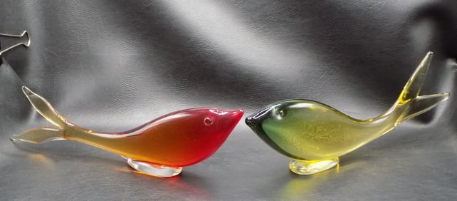 Two vintage Murano art glass fish