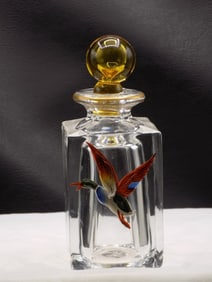 Splendid vintage three dimensional enamel decorated duck on cologne bottle.
