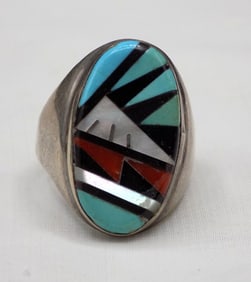 Vintage Native American Indian multiple stone  Zuni sterling silver ring