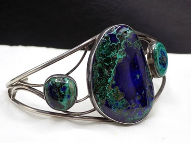 Vintage Native American Indian malachite and azurite sterling bracelet.