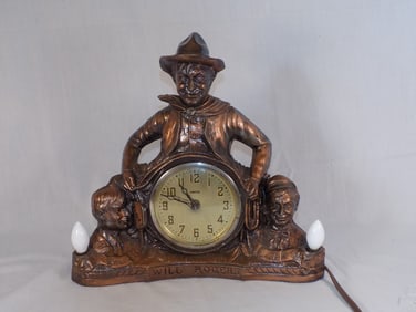 Vintage Will Rogers figural lamp with clock