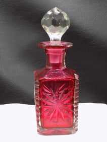 Antique cranberry cut glass perfume bottle