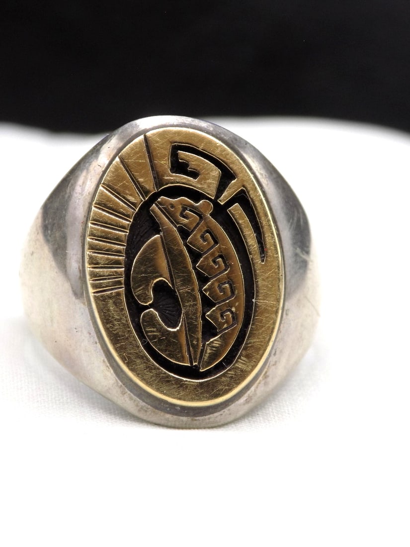 Vintage Native American Indian sterling and gold ring. Artist  Calvin Peterson (1 of 5)