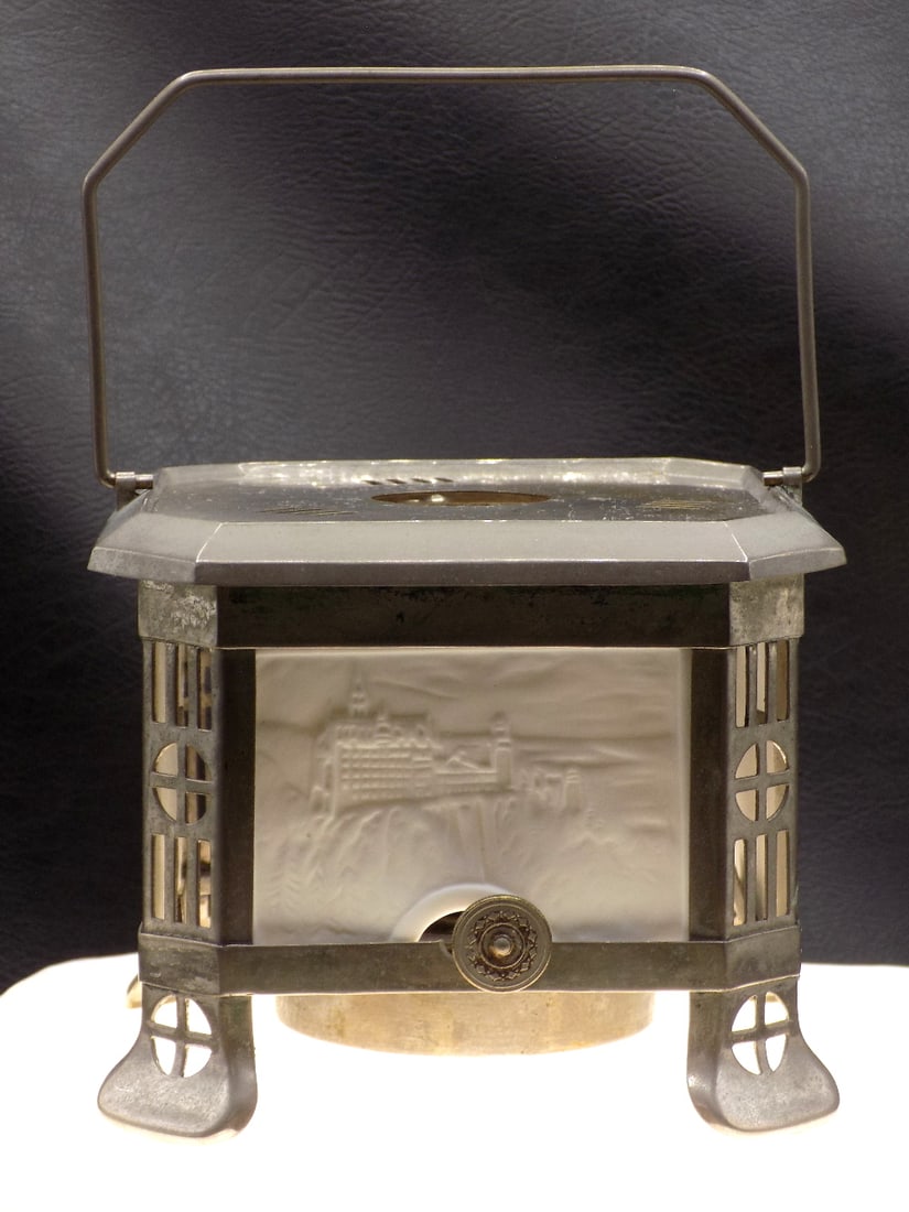 Antique lithophane four panel candle lamp tea warmer (1 of 9)