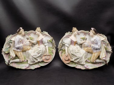 Lovely pair of vintage porcelain figural plaques