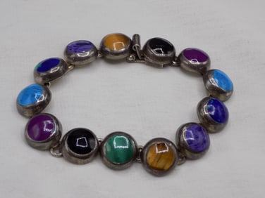Vintage semiprecious stones sterling silver bracelet