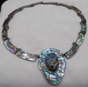 Beautiful vintage abalone and sterling silver necklace