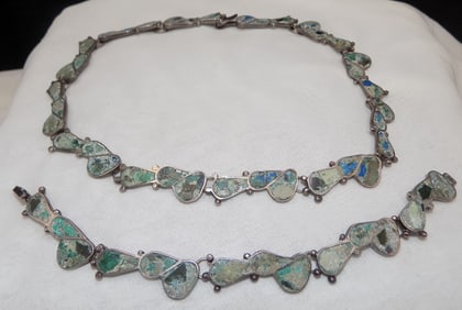 Vintage inlaid sterling silver necklace and bracelet.
