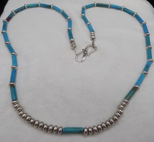 Vintage Native American Indian turquoise and sterling bead necklace